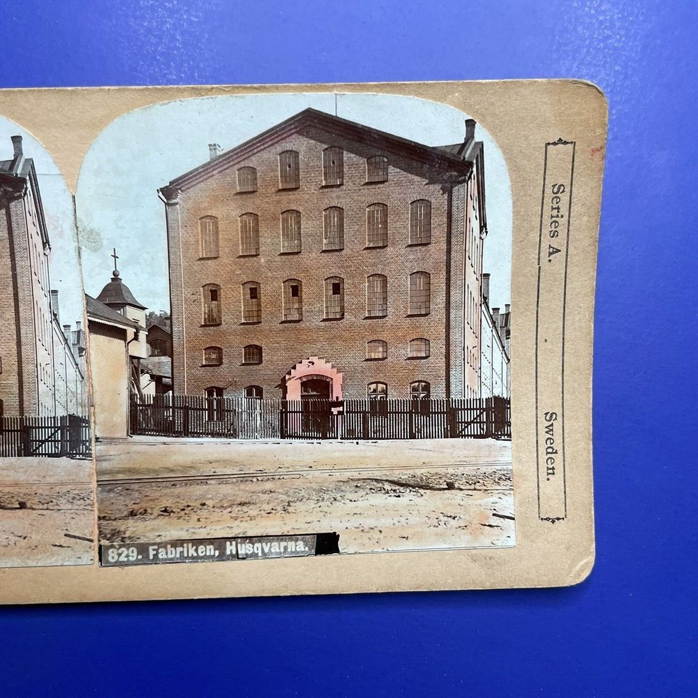 Antique Stereoview Card Gust A Johnson Sweden Building in Fabriken Husqvarna